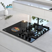 Table de cuisson multifonction Xunda, 2 brûleurs gaz, 2 plaques électriques, plaques encastrables, installation facile, plaque de cuisson électrique en verre trempé