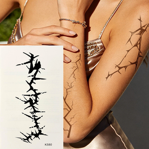 Tatouages temporaires imperméables longue durée motif étoile épine noire, autocollants corporels style Ins pour <span class=keywords><strong>bras</strong></span> et clavicule - Product Image 1