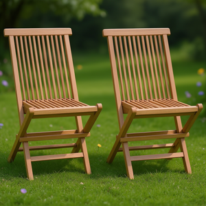 Ensemble de 2 chaises de jardin en teck, meubles d'extérieur pliants en bois massif, design rustique, pieds effilés, marron - Product Image 2