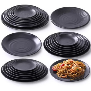 <b>Melamine</b> Round Black <b>Plate</b> Set For Restaurant Catering Stir Fry Noodle Dish Party Use - Product Image 1