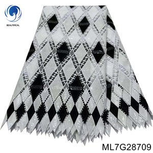 Tessuto cordone 2023 africano nuovo Design bianco e nero Guipure tessuto di pizzo 5 iarde per il vestito ml7 g287 - Product Image 6