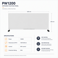 Aura Factory Direct PW1200 Pemanas Panel Inframerah Pintar 1200W Tuya WiFi IP44 Aman untuk Kamar Mandi, Pemasangan di Langit-langit, Kontrol Sentuh Jarak Jauh