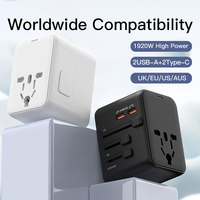Adaptateur de voyage PD35W GaN avec 2 ports USB-C et 2 ports USB-A, chargeur rapide universel PD/QC3.0 8A, prise AC pour plus de 150 pays, certifié CE/FCC