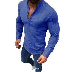 Commercio estero europeo e americano vendita calda da <span class=keywords><strong>uomo</strong></span> tinta unita a maniche lunghe Casual <span class=keywords><strong>camicia</strong></span> semi-aperta da <span class=keywords><strong>uomo</strong></span> all'ingrosso - Product Image 6