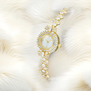 Women's Luxury Diamond Bracelet <b>Watch</b> Gold Round <b>Case</b> Analog Quartz Movement Jewelry Clasp 30mm Dial - Product Image 6