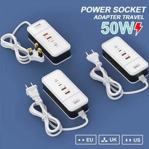 <strong>Multi</strong>-Port Super A-C Fast Charging Travel <strong>Adapter</strong> 5V 2.4a 50W USB-C 2PD+2USB <strong>Power</strong> Socket with Extension Cord - Product Image 3