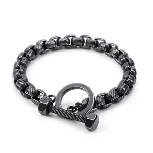 Aksesoris Mode Perhiasan OT Gesper Link Rantai Gelang Perak 316L Stainless Steel Kotak Bulat Gelang Pria