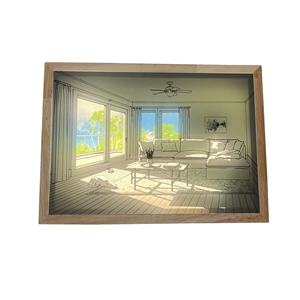 إطار صور خشبي من الألياف متوسطة الكثافة (MDF) مضيء بتقنية LED صديق للبيئة مع ظل الشمس، قابل لإعادة الشحن عبر USB، تصميم عصري لتزيين جدران غرفة المعيشة - Product Image 2