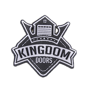 <b>Kingdom</b> Doors/ Cool Morale Designer Hat Embroidered Iron-On Patch Irregular Shape Woven Fabric Badge for Clothing Bags - Product Image 1