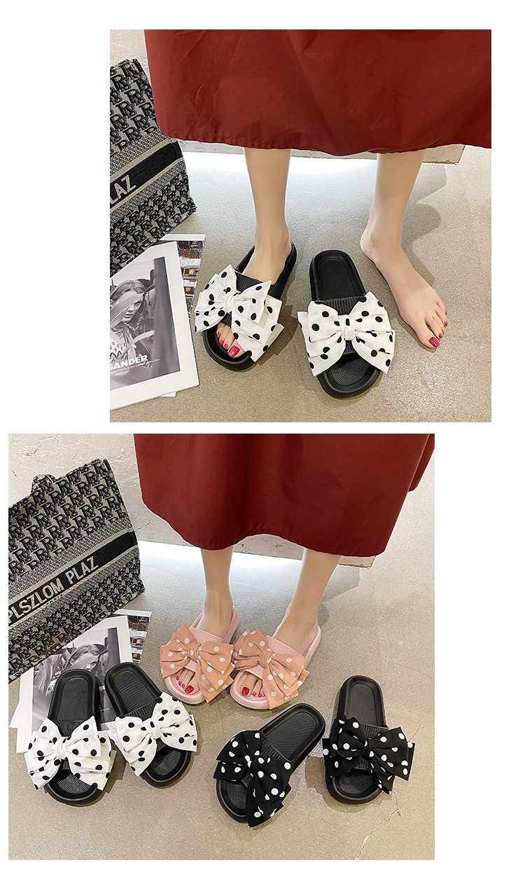 Cute Bow Slippers for Women Summer Beach Shoes Soft Sole Indoor Non-slip Slides Sandals