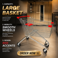 Chariot de courses en maille DIKA, chariot en acier galvanisé, poignée réglable, 4 roues, supermarché, épicerie, utilisation en intérieur
