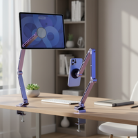 Support de tablette et de téléphone portable en alliage d'aluminium, rotation à 360 degrés, pliable, portable, support de tablette PC de bureau, compatible iPad, utilisation en intérieur