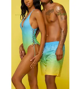 Traje de baño de pareja personalizado éxito de ventas conjunto de Bikini para hombre y mujer trajes de baño para verano