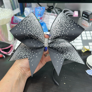 Custom Wholesale <b>Blue</b>, Pink, and White <b>Glitter</b> Rhinestone Cheerleading Bows – Shiny Cheerleading Bows - Product Image 5