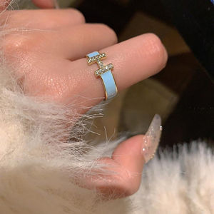 H-Buchstabe Emaille Vergoldeter Offener Zirkon-Ring im INS-Stil – Französisches Nischen-Design, Großhandel Kupfer-Schmuck für Damen-Partys - Product Image 3