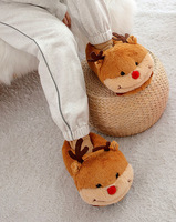 Pantoufles d'intérieur en peluche chaudes pour femmes, motif dessin animé mignon de Noël, style animal, pour la maison