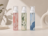 Flacon pulvérisateur carré PET 80 ml à brume fine, imprimé floral abstrait, vide, pour cosmétiques, spray fixateur, portable, voyage, plastique, parfum