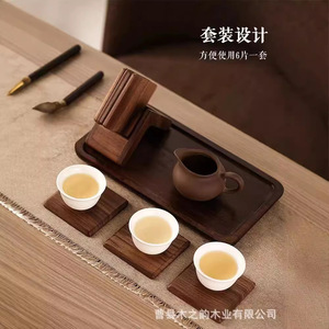 Posavasos redondo de madera maciza de nogal negro, tapete aislante del calor para ceremonia del té, mantel individual para escritorio, soporte para taza de café - Product Image 5