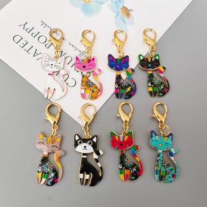 かわいい花柄エナメル猫キーホルダーかわいい漫画子猫メタルペンダント動物チャームバッグ財布ペンダントバレンタインデーギフト - Product Image 1