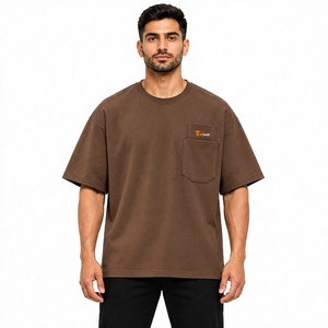 <b>Men's</b> Brown Solid Oversized Short Sleeve <b>T</b>-<b>Shirt</b> With Front Chest <b>Pocket</b> Breathable Wholesale Oversized <b>Men</b> <b>T</b> <b>shirts</b> for sale - Product Image 1