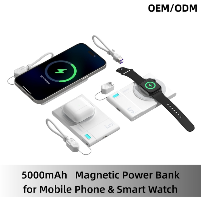 Power Bank OEM Logo 5000mah Fast Charging Exclusive Private Model High Capacity PVC Magnetic Wireless Watch Micro USB Type-C