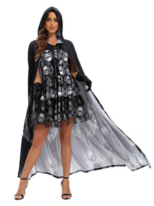 Mantello con Cappuccio Nero Gotico Medievale per <span class=keywords><strong>Donna</strong></span>, Stampa Scheletro, per Halloween, Cosplay TV e Film, Spettacoli Teatrali - Product Image 3