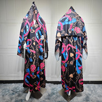 Abaya modeste MQ234 pour femmes musulmanes, robe en mousseline de soie noire à imprimé chaîne, robe Abaya Dubaï, vêtements islamiques, ensemble Abaya avec foulard