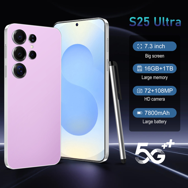 Wholesale S25 Ultra 5G Smartphone With 7.3-inch HD Screen 72MP+108MP Camera 16GB+1TB Storage Dual SIM Card Mobile Phone