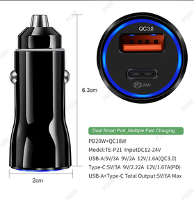 ที่ชาร์จในรถยนต์แบบเร็ว 48W Dual PD20W Quick Charge 3.0 ช่อง USB-C Type-C 3.1A สำหรับ <span class=keywords><strong>iPhone</strong></span> 16 15 Plus Samsung Huawei ที่ชาร์จในรถยนต์แบบเร็ว - Product Image 6