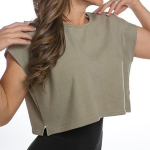 Maglietta all'ingrosso su ordinazione della maglietta delle donne della moda manica corta di usura di Yoga delle donne ginnastica che esegue le <span class=keywords><strong>magliette</strong></span> del Crop - Product Image 2