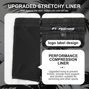 Traje de Baño para Hombre con Forro de Compresión, Estampado Degradado de Palmeras Negras, Secado Rápido, Shorts de Playa con Entrepierna de 5.5 Pulgadas - Product Image 5