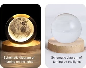 Lampe de nuit sphérique en cristal 3D, boule de cristal lune stable, décoration d'intérieur, lampe de nuit en cristal pour enfants, cadeau - Product Image 4