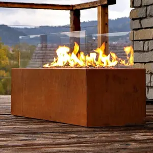 Hình Chữ Nhật Ngoài Trời Corten Thép Gỉ Kim Loại Gas Fire Pit