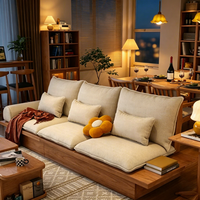 Ensemble de canapés en bois massif japonais pour petit appartement, couleur noyer, meubles de salon