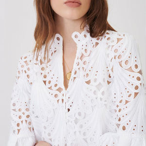 Quantité minimale de commande : Robe décontractée à boutons ajourés tendance, robe personnalisée en coton brodé - Product Image 3