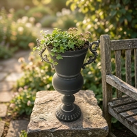 Urne de jardin vintage en fer forgé thermolaqué, style ferme, avec double poignée, pour plantes et fleurs, idéale pour l'extérieur