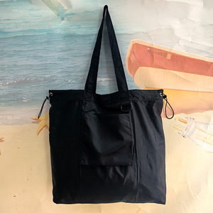 Bolsa de compras plegable portátil de gran capacidad con cierre de cordón para compras en supermercados, bolsas de mano de color sólido - Product Image 4