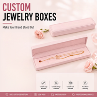 Boîte à bijoux rose en stock, longue boîte d'emballage cadeau en cuir PU pour femmes