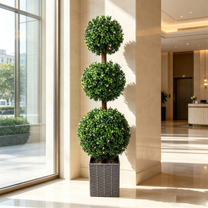 Arbre topiaire artificiel en buis à trois boules, plante grimpante en pot à trois sphères pour villas, hôtels, aménagements paysagers commerciaux et terrasses - Product Image 4
