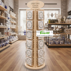 Exhibidor Giratorio de Madera Resistente VINO para Piso, de 6 Niveles, Doble Cara, Vertical, para Tarjetas de Felicitación, para Tiendas Minoristas - Product Image 1