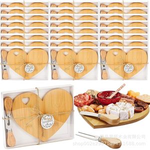 Heart Shape Bamboo <b>Cheese</b> Board <b>Set</b> With <b>Knife</b> For Party Serving - Product Image 1