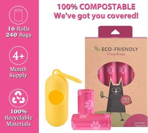 Sacs à déjections canines personnalisés imprimés en héliogravure, fond carré, rose et vert, biodégradables en PLA, recyclables, pour usage domestique - Product Image 4