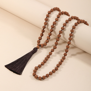 Unisex Handmade Tự Nhiên <span class=keywords><strong>Rudraksha</strong></span> Mala Vòng Cổ Tua 108 Cầu Nguyện Hạt Thạch Anh Tím Ngọc Trai-Phong Cách Tôn Giáo Đám Cưới Bên Quà Tặng - Product Image 3