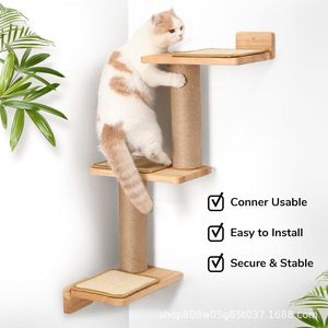 Arbre à chat en bois 2 niveaux, couleur bois naturel, griffoir durable pour chats d'intérieur - Product Image 5