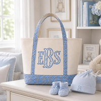 Sac fourre-tout en toile personnalisé pour bébé avec monogramme brodé, toile épaisse à carreaux, sac fourre-tout réutilisable pour les courses