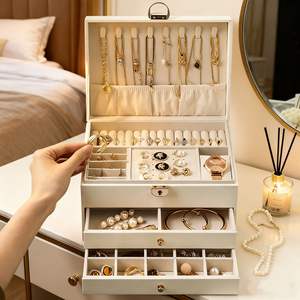 Boîte à bijoux à tiroirs multi-couches de grande capacité - Organisateur de bureau matelassé, idéal pour ranger les bagues, les boucles d'oreilles, les colliers, les bijoux fins - Product Image 3