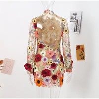 2025 printemps soirée dame Vestido demi col haut à manches longues robes broderie florale élégant luxe femmes Mini robe