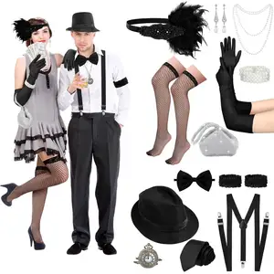 1920s Couple Flapper Accessories Set for Men And Women Halloween Accessories Set for Halloween Cosplay Party Performance Wearing