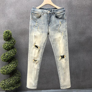 Pantalones <span class=keywords><strong>vaqueros</strong></span> ajustados de alta calidad para <span class=keywords><strong>hombre</strong></span>, pantalones pitillo informales asequibles, pierna recta, Hip Hop, moda ajustada, nuevo estilo, Parche de cobre roto - Product Image 6