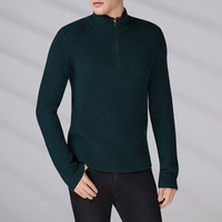 Pull en laine biologique OEM DOM à col zippé, respirant, anti-boulochage, tricoté sur mesure, à manches longues pour homme